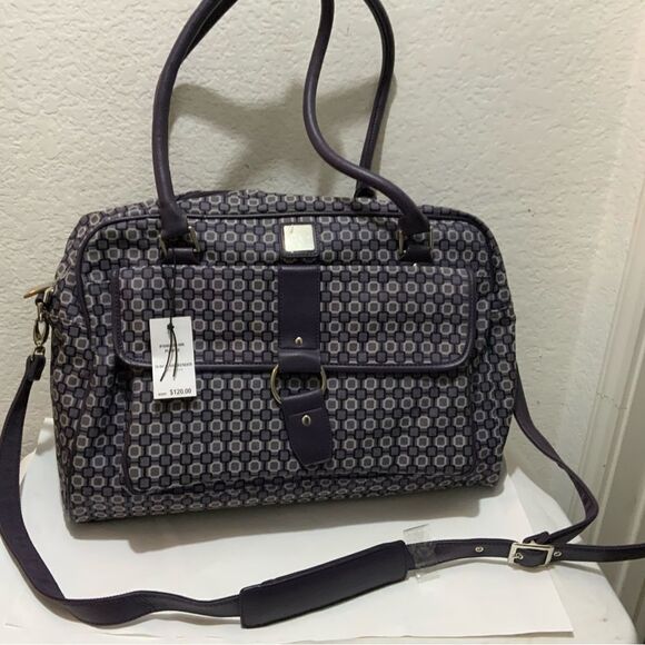 Nine & Company Nine West Purple Checkerboard duffle bag with 3 exterior pockets - Picture 2 of 13